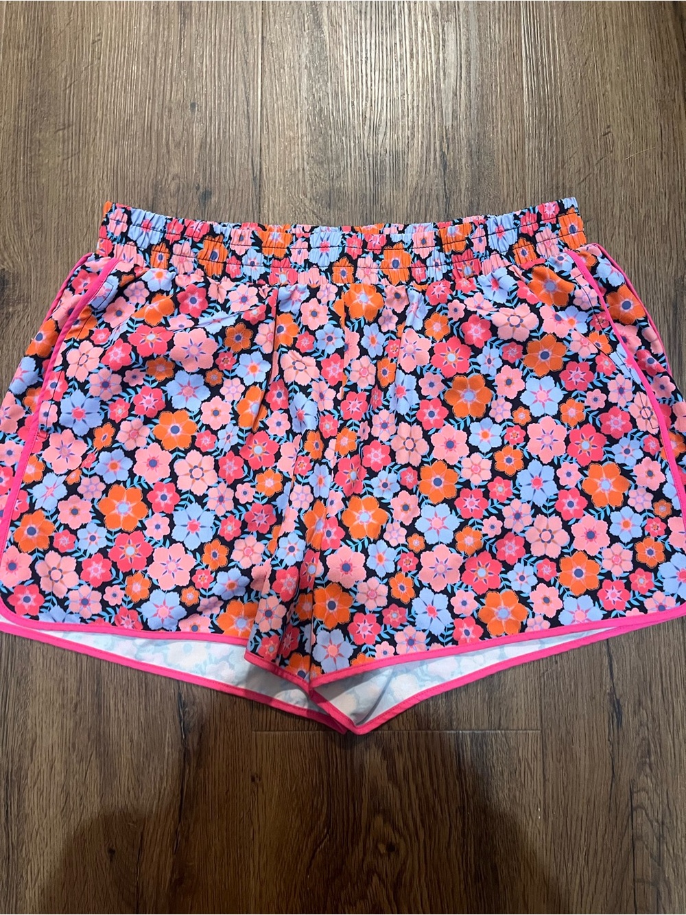 Floral Print Athletic Shorts in Pink, Orange & Blue